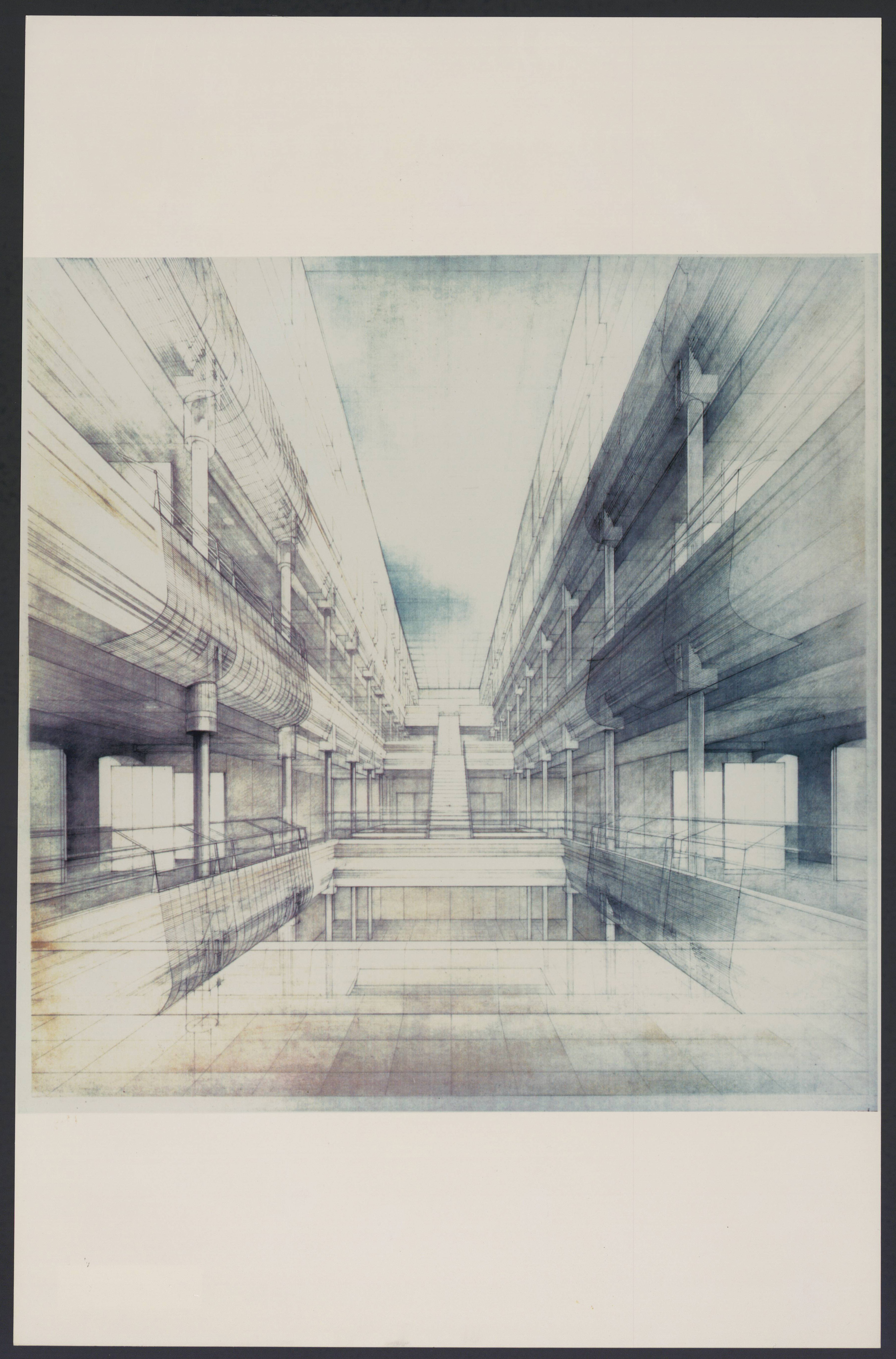 Dessin d'architecte du puits de lumière de l'aile ouest.