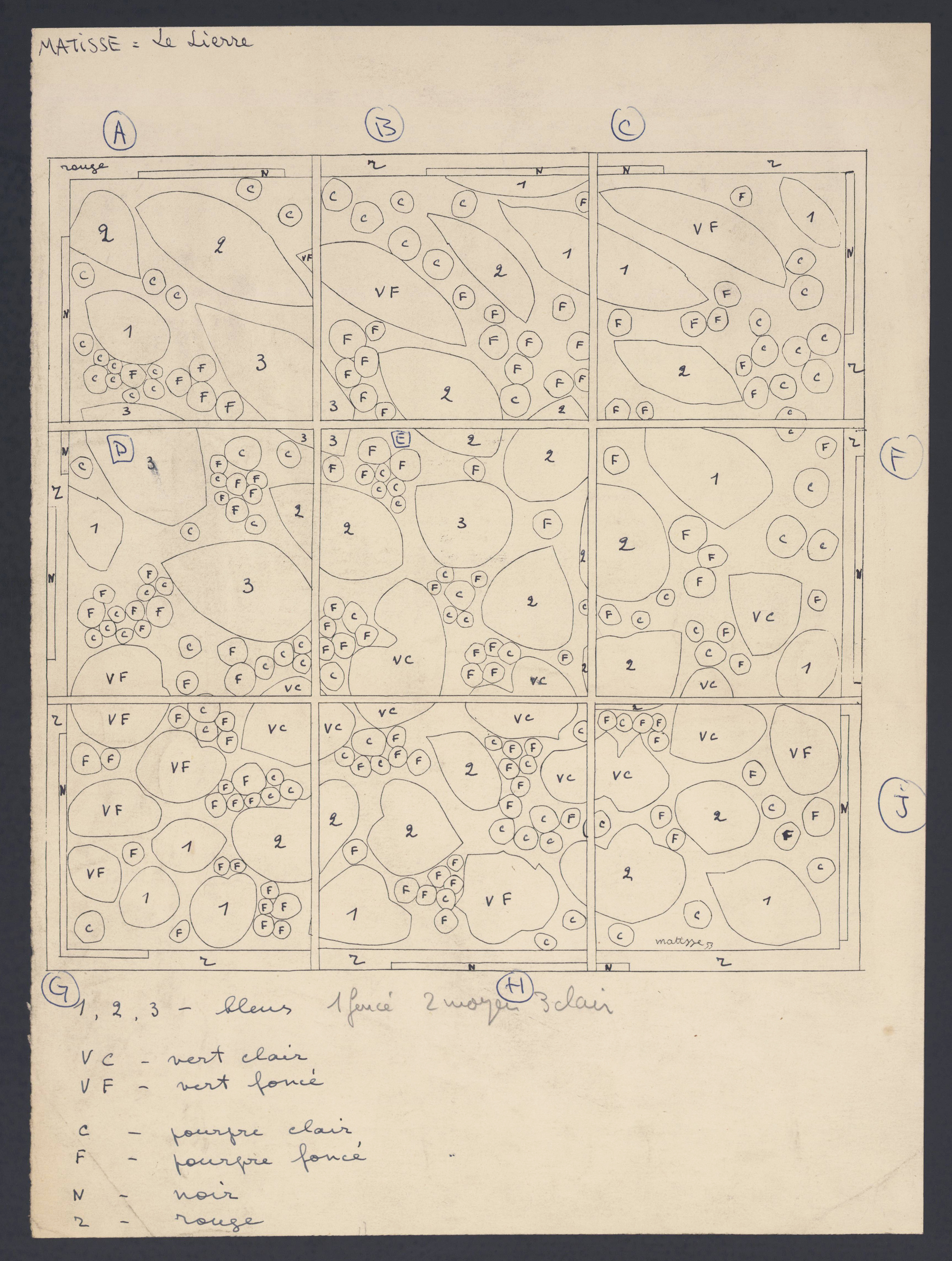 Esquisse du vitrail "Le lierre en fleurs" : croquis de travail de Paul Bony, sans date.