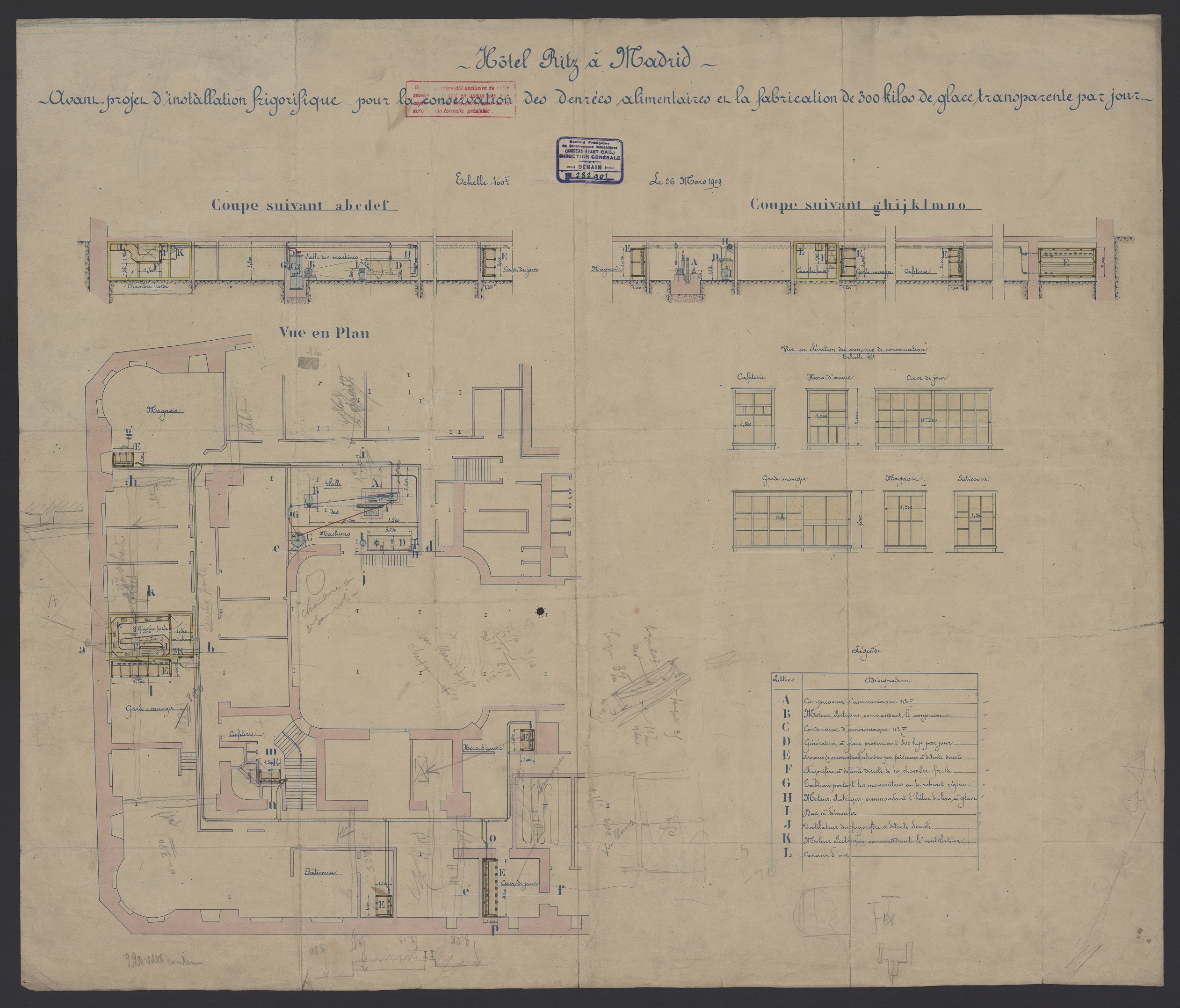 Plan de l'hôtel Ritz à Madrid, 1909.