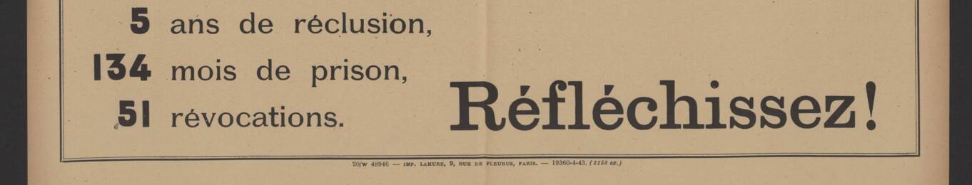 Affiche destinée aux cheminots sur les sanctions en cas de vol de marchandises, vers 1943