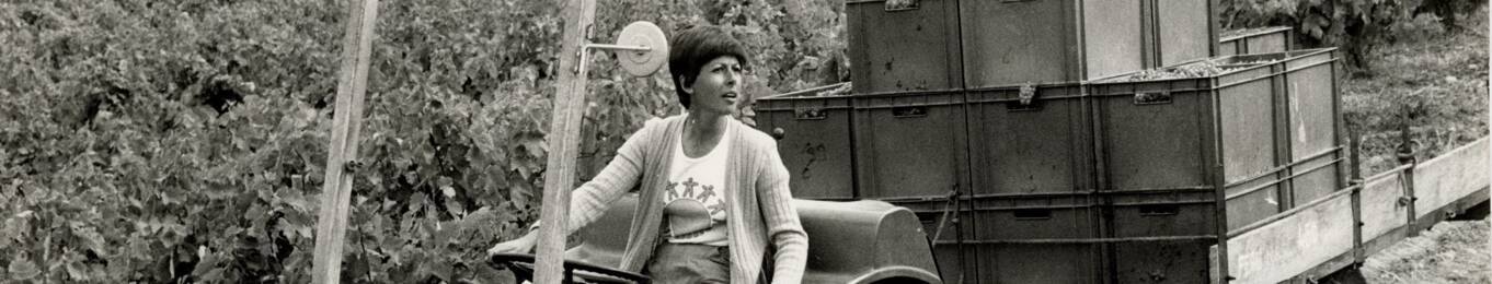 ANMT 2019 17 375, FNSEA, femme conduisant un tracteur dans les vignes, sans date.