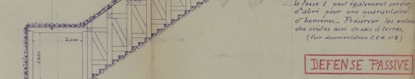 Plan d’aménagement d’un abri anti-aérien sous une ancienne machine d’extraction minière, Noeux-les-Mines (Pas-de-Calais), octobre 1938.