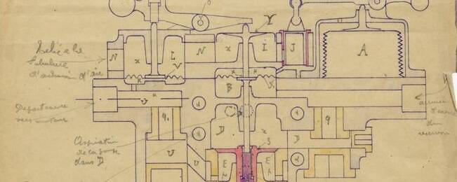 Détail d'un croquis de carburateur à pompe (1938)