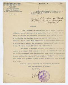 Lettre adressée par le service ouvrier (annexe de Toulouse) du sous-secrétariat d’État de l’Artillerie et des Munitions au directeur des houillères de Decazeville. Texte dactylographié avec ajouts manuscrits, [1914-1918]. ANMT 110 AQ 41. Fonds Commentry, Fourchambault et Decazeville, compagnie minière.