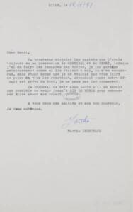 Lettre tapuscrite de Martha Desrumaux (1971)