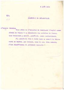 Lettre de la direction générale de l’entreprise minière Commentry, Fourchambault & Decazeville au directeur des mines de Decazeville, 1919.  ANMT 110 AQ 41, Commentry-Fourchambault & Decazeville, compagnie métallurgique