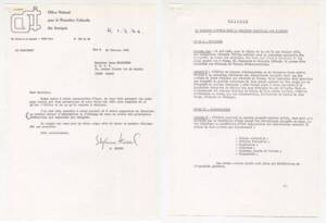 Lettre adressée par le président de l’office national pour la promotion culturelle des immigrés (Stéphane Hessel) au président du conseil national du patronat français et première page des statuts de l’association. Texte dactylographié, 1976. ANMT 72 AS 1012. Fonds du conseil national du patronat français.