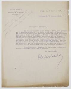 Lettre du Comité central des houillères de France concernant le recrutement des travailleurs Nord-Africains ayant travaillé dans les mines avant 1914 pour le remplacement des prisonniers de guerre et sursitaires, 1919.