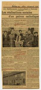 « Les réalisations sociales d’un patron catholique », La Croix du Nord, 14 novembre 1937.