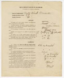 Réponse à une enquête sur la largeur des voies de circulation dans les salles de tissages, 1912.