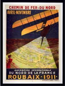 Affiche d’invitation au voyage de la Compagnie du chemin de fer du Nord à l’occasion de l’exposition internationale du nord de la France, 1911.