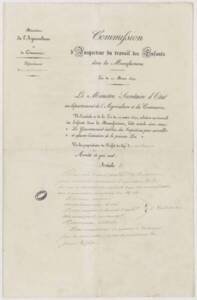 Loi relative au travail des enfants employés dans les manufactures du 22 mars 1841 : arrêté de création d’un inspecteur.