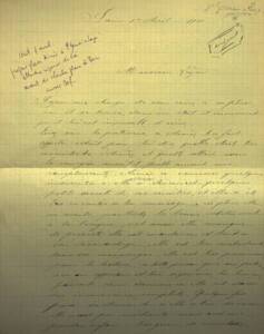 Lettre envoy&eacute;e par Marcelle Dupont &agrave; Max Lazard le 1er avril 1911 o&ugrave; elle relate les raisons pour lesquelles sa s&oelig;ur a &eacute;t&eacute; renvoy&eacute;e.