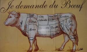 Publicité pour de la viande de bœuf : photographie, sans lieu ni date.