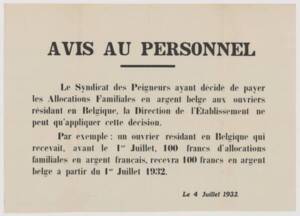 Affiche dans une usine, 4 juillet 1932.