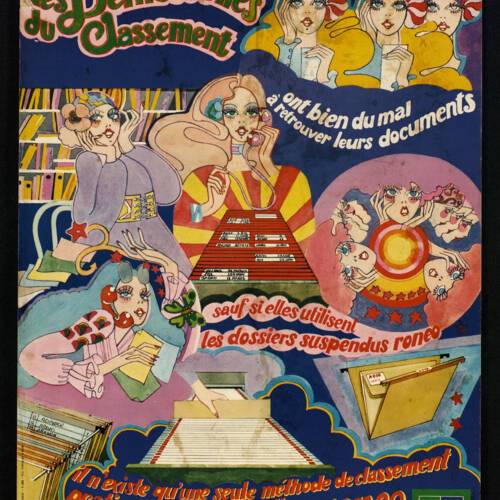 Publicité pour du mobilier de classement : maquette d’affiche , 1945-1970. ANMT 2002 6 59, Ronéo (fabricant de duplicateurs, de matériels et mobilier de bureau).