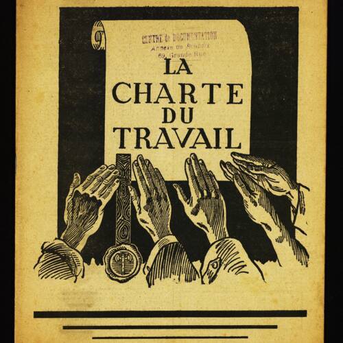 Page de couverture d'une brochure de présentation de la Charte du travail, 1942.