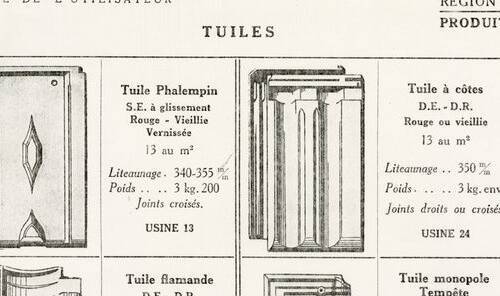 Détail de planche des tuiles fabriqués par le Comptoir tuilier du Nord, 1952