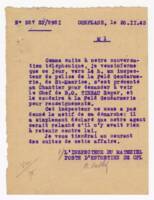 Billet à Madame Tireau concernant l'incarcération de son fils par les allemands, le 26 décembre 1943: Billet, 1943.