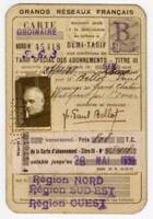 Carte de transport de Paul Bellot, 1939. ANMT 2003 6 29 6 17. Fonds dom Bellot, moine architecte (non classé).