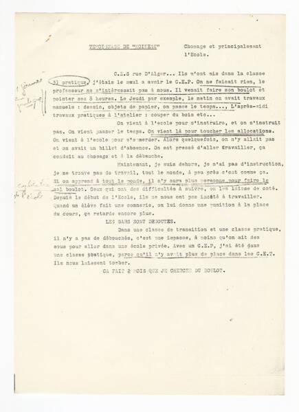 T&eacute;moignage de &laquo; Moineau &raquo;, [ann&eacute;es 1970].