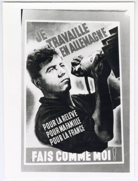 Affiche pour le travail en Allemagne (la relève) : photographie, sans date.