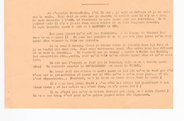 T&eacute;moignage de Marie-Odile, 19 ans, [ann&eacute;es 1970].