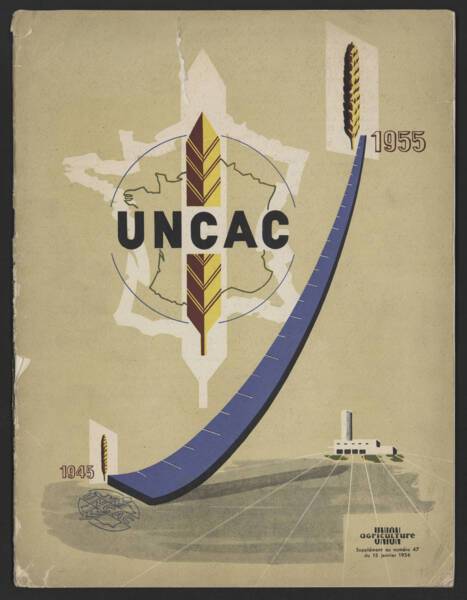 Couverture du supplément au n°47 de la revue UNION Agriculture, consacré à l’Union nationale des coopératives agricoles de céréales, 1955.