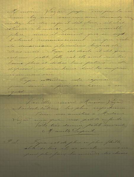 Lettre envoy&eacute;e par Marcelle Dupont &agrave; Max Lazard le 1er avril 1911 o&ugrave; elle relate les raisons pour lesquelles sa s&oelig;ur a &eacute;t&eacute; renvoy&eacute;e.
