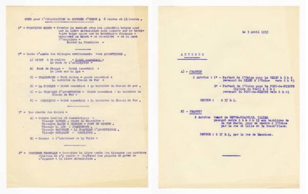 Notes sur l'organisation du service d'ordre face aux gr&egrave;ves &agrave; Armenti&egrave;res, 1933.
