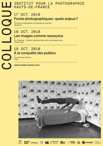 Affiche du colloque "Fonds photographiques : quels enjeux ?" organisé aux ANMT par l'Institut pour la photographie (2018).
