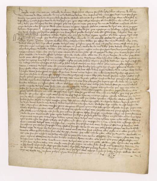Acte de vente sur parchemin de la viguerie d’Asson (Pyrénées-Atlantiques) sur parchemin, 32 x 37,5 cm, 29 janvier 1435.