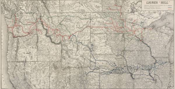 Le &laquo; syst&egrave;me Hill &raquo; avec les trois lignes constitutives de la Northern Securities, 1907.