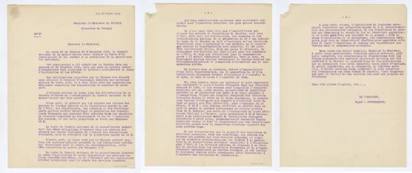 Courrier adressé par le président du comité central des houillères de France, Henri de Peyerimhoff, au ministre du Travail. Document dactylographié, 1932. ANMT 1994 51 907. Fonds de la compagnie des mines de Vicoigne, Nœux et Drocourt.