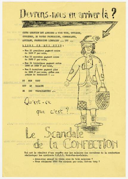 « Devrons-nous en arriver là ? … Le scandale de la confection » : tract, années 1970.