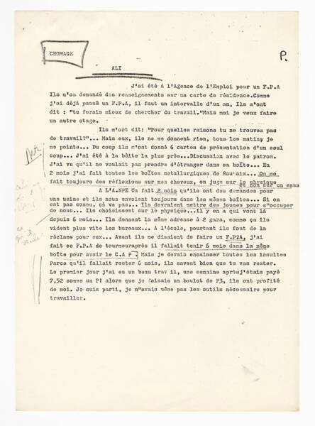 T&eacute;moignage d&rsquo;Ali, [ann&eacute;es 1970].