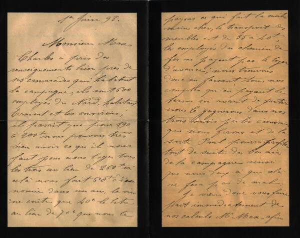 Lettres envoy&eacute;es par Louis Lemaire les 1er et 7 juin 1898 au sujet d&rsquo;un projet de d&eacute;m&eacute;nagement &agrave; la campagne au nord de Paris.