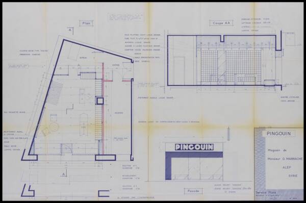 Implantation d’un magasin Pingouin à Alep (Syrie) : plan de coupe, 1972.