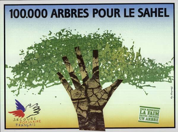 Affiche représentant un arbre dont le tronc est en forme de main