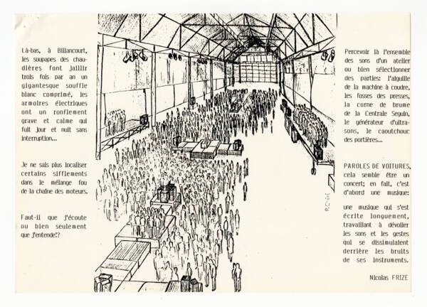 Pièce du dossier artistique de « Paroles de voitures », 1984.