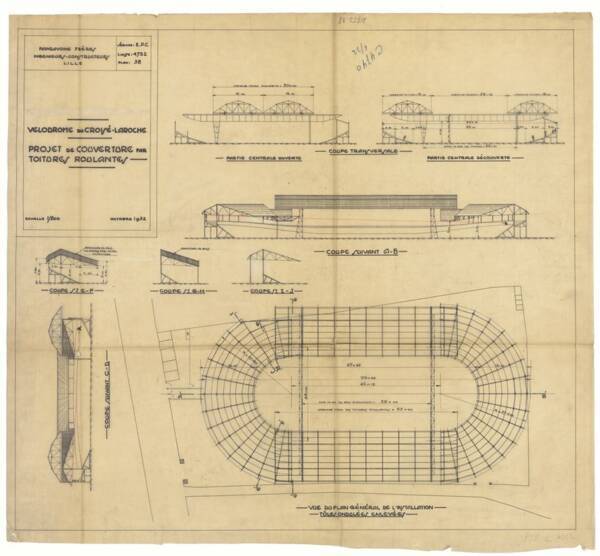 Plan calque d'un projet de couverture d'un vélodrome