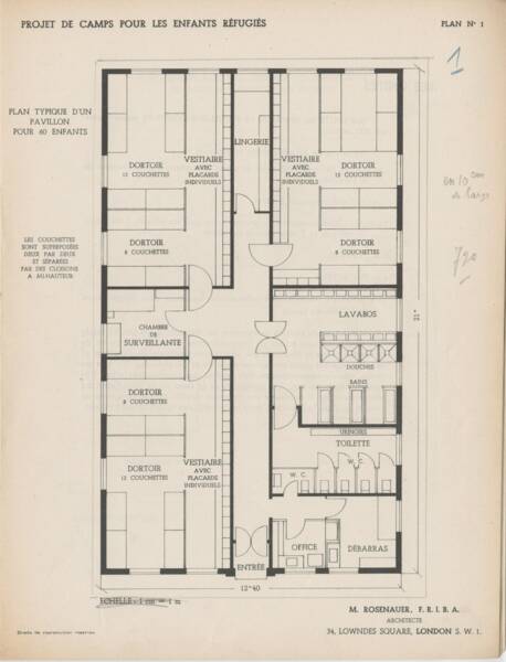 Plan-type d’un projet de camps pour enfants réfugiés, 1939.