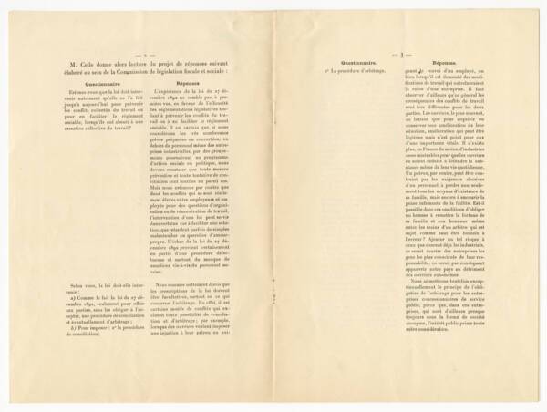 Projet de r&eacute;ponse de la chambre de commerce de Lyon au questionnaire du ministre du travail sur le r&egrave;glement des conflits collectifs du travail, 1924.