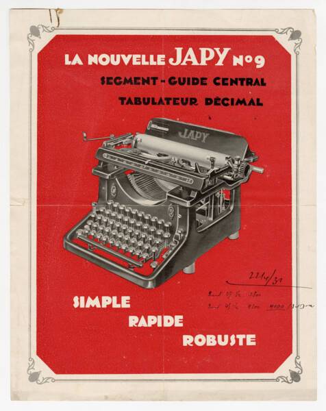 Page de catalogue de mobilier de bureau Flambo,1930. ANMT 2002 26 35, pièces isolées sur support papier.