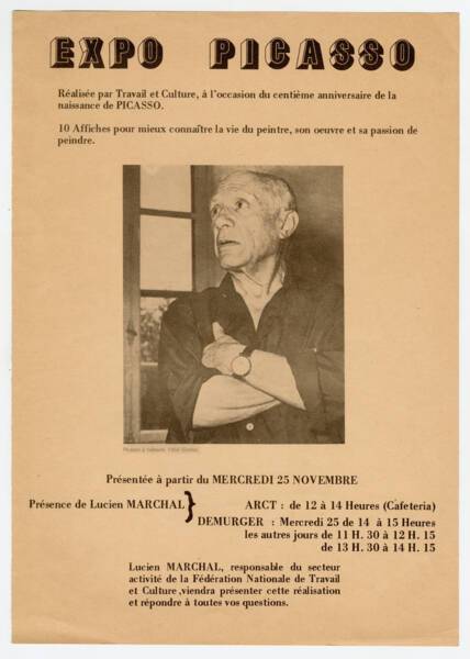 Tract de l’exposition Picasso organisé par Loisirs et culture, 1981.